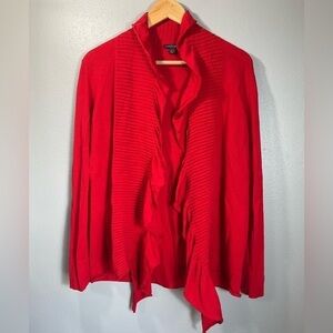 LaFayette 148 New York Red Open front Cardigan wool size Large